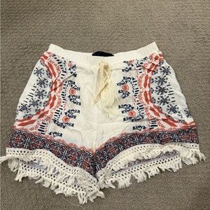 Bohemian White and Blue Patterned Women's Shorts